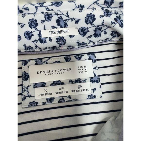 Denim & Flower Zmen’s Button Front Shirt Sz Small Blue Floral Rickey Singh - Picture 4 of 10